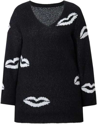 MIAMODA - Dames - Trui straight fit kusmondjes V-hals - Zwart - Maat 42+