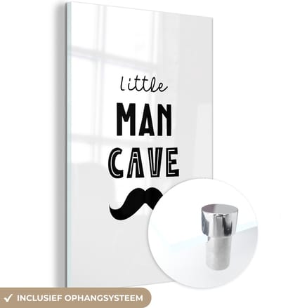 MuchoWow® Glasschilderij 120x180 cm - Schilderij acrylglas - Quotes - Little man cave - Spreuken - Jongens - Kind - Foto op glas - Schilderijen
