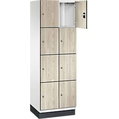 C+P Cambio lockerkast, 2 vakken, 8 vakken, met plint, B 600 x D 525 x H 1980 mm, verkeerswit / essenhout decor