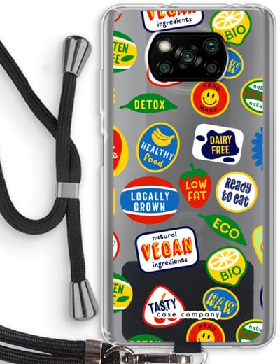 Case Company® - Hoesje met koord geschikt voor Poco X3 Pro hoesje met Koord - Fruitsticker - Telefoonhoesje met Zwart Koord - Bescherming aan alle Kanten en Over de Schermrand
