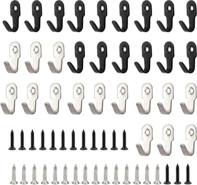 30 Stuks Wandhaakjes 27mm RVS Sleutelhaken met 30 Schroeven voor Kleding, Keuken en Badkamer Decoratie (Zwart, Zilver)