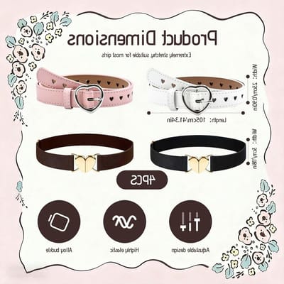 Riem Set met 4 Stuks: 2 PU Leren Riemen 105 cm en 2 Elastische Taillebanden voor Casual Outfits, Jurken en Jeans