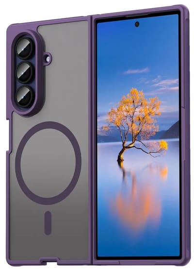 MobyDefend Hoesje - Geschikt voor Samsung Galaxy Z Fold 7 - Case Geschikt voor MagSafe - Mat Transparant Met Gekleurde Rand - Paars
