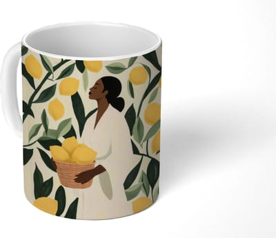 Mok - Koffiemok - Vrouw - Mand - Citroenen - Bladeren - Mokken - 350 ML - Beker - Koffiemokken - Theemok