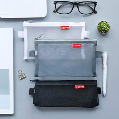 Dailygoody - Potlood Tas - Transparante Rits Pouch - Perfect voor School en Reizen - Zwart, Wit, Roze, Grijs, Blauw - Voor Pennen en Cosmetica - Inclu