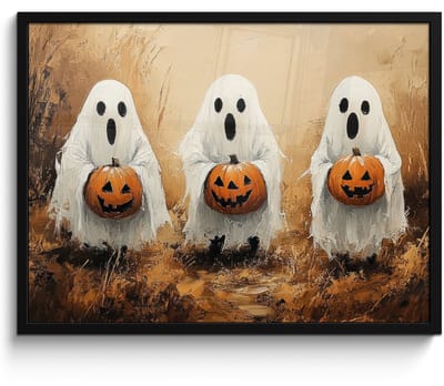 Poster in lijst - Fotolijst 70x50 cm - Posters - Halloween - Pompoen - Spook - Herfst - Posterlijst zwart - Decoratie - Wanddecoratie woonkamer - Muurdecoratie slaapkamer