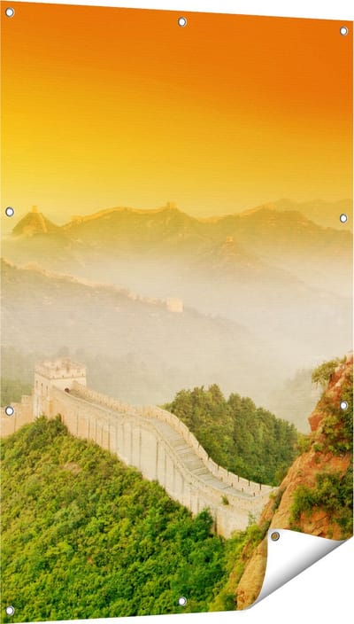 Gards Tuinposter Chinese Muur bij Zonsopgang - 80x120 cm - Tuindoek - Tuindecoratie - Wanddecoratie buiten - Tuinschilderij