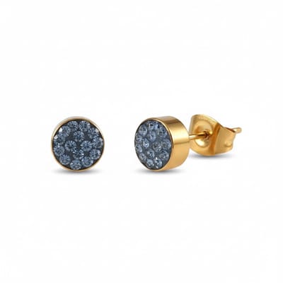 Dames Oorbellen - 6mm - Lichtblauwe kristallen - Goudkleurig - Rond