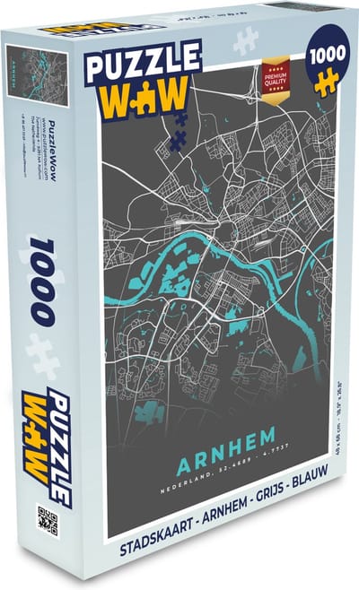 Puzzel Stadskaart - Arnhem - Grijs - Blauw - Legpuzzel - Puzzel 1000 stukjes volwassenen - Plattegrond