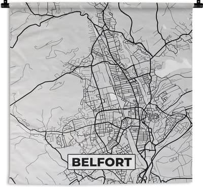 Wandkleed - Wanddoek - Kaart – Stadskaart – Frankrijk - Belfort - Plattegrond - 180x180 cm - Wandtapijt