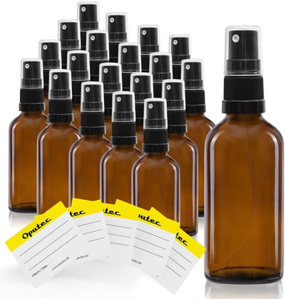 Oputec 20 x 30 ml sprayflessen – bruin glas met fijne verstuiver & etiketten – lekvrij & navulbaar
