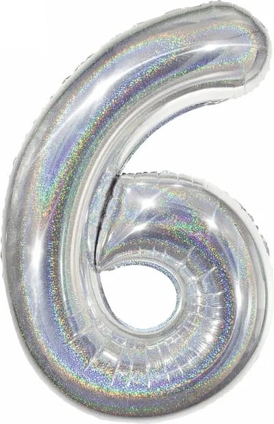 Ballon Cijfer 6 Jaar Zilver Helium Ballonnen Verjaardag Versiering Zilveren Feest Versiering Met Rietje Glitter - 86Cm