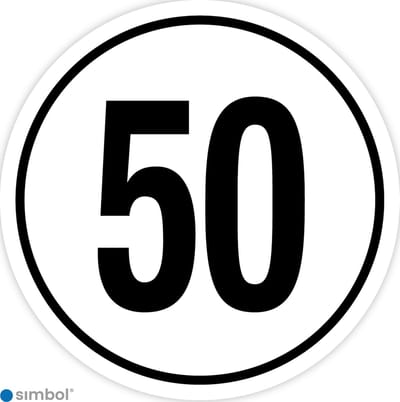Simbol - Stickers Tempo 50 km - Tempostickers Maximaal 50 km - Duurzame Kwaliteit - Formaat ø 10 cm.