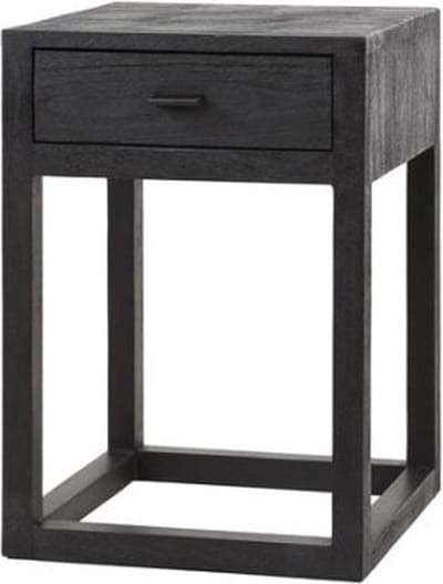 Nachtkastje Square Zwart massief Acacia hout met Lade - Modern Design - bijzettafel - Halkastje - 35x35x50 cm