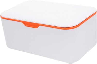 Babydoekjeshouder - Vochtige Doekjesdoos - Babyverzorging - Herbruikbaar en Navulbaar - 20 x 12 x 8.5 cm - Wit en Oranje