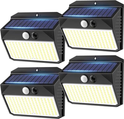 Zonnelampen met bewegingsmelder - 4 stuks - 150 leds - 3 modi - IP65 - voor buiten - tuin - treden - garage tuinverlichting op zonneenergie
