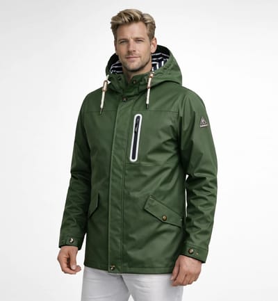 Lizzard Sports Heren Regenjas met Capuchon Olijfgroen Maat S - Keytag edition LZ-KT-106 - Water-en winddicht met Rits & Drukknoopsluiding