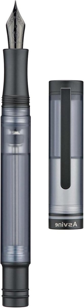Titanium Vulpen met Vacuüm Navulling, Matte Zwarte Extra Fijne Nib, Duidelijk Acryl en Pennendoos, Perfect voor Schrijven en Tekenen