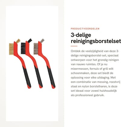 Dailygoods- Reinigenborstel 3-delige Set - Draadborstelset Roestvrij Staal/Koper/Nylon - Borstel voor Nauwe Ruimtes - Geschikt voor Fornuis/Grill/Badkuip - Ideaal voor Motoronderdelen - Borstelset