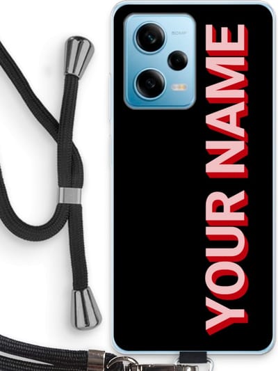 Gepersonaliseerd - Case Company® - Hoesje met koord geschikt voor Xiaomi Redmi Note 12 Pro 5G hoesje met Koord - Namecase - Telefoonhoesje met Zwart Koord - Bescherming aan alle Kanten en Over de Schermrand