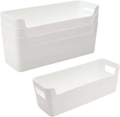 Opbergdozen set van 4, multifunctionele organizer voor badkamer, keuken en kantoor, kunststof lade-organizer voor schrijfwaren en make-up