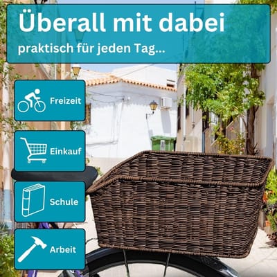 Fietsmand XXL Achter Bagagedrager - Rotanlook Schooltas Mand