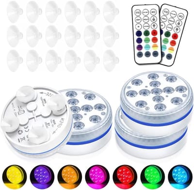 Verlichte Onderwater LED Lampen, Set van 4, 16 RGB Kleuren, Waterdichte Decoratieve Verlichting voor Zwembad en Vijver met Afstandsbediening en Zuignappen