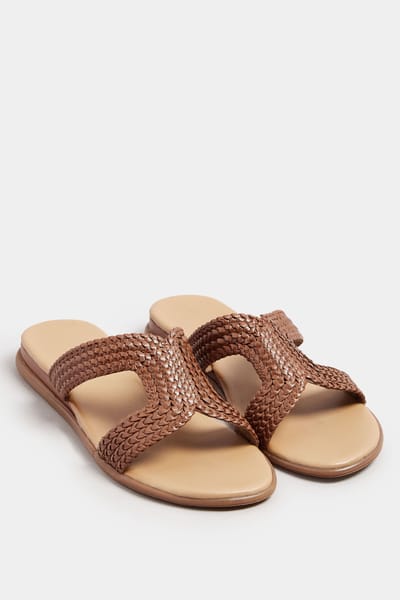 Yours Geweven Muiltjes In Een Extra Brede Pasvorm In Bruin Imitatieleersize 38EEE