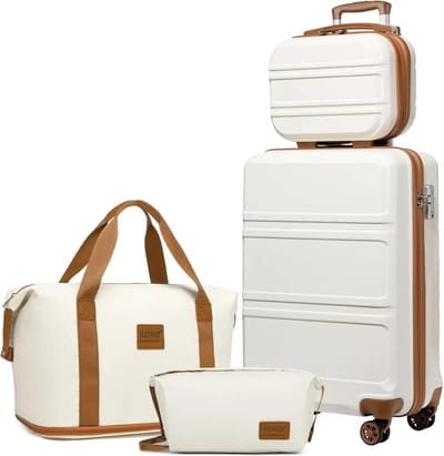 Velmio Kofferset - 4 Delige Reiskoffer set - Handbagage - Beautycase - Reistas - Toilettas - Ivoor/Beige - 55x40x22cm