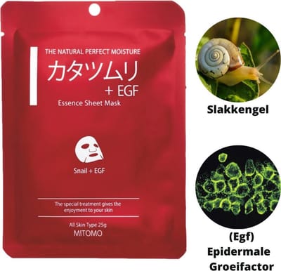 Mitomo Snail & E.G.F gezichtsmasker - Stimuleert Collageen en Elastine vorming in uw huid - Hydratatie Herstel & Anti aging Face Mask - Japanse Kwaliteit - 1 x 25g
