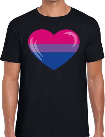 Bisexueel hart gaypride t-shirt - zwart shirt met hart in Bi kleuren voor heren - gaypride/LHBT kleding S