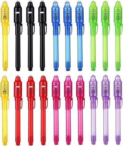 Onzichtbare inktpennen voor kinderen - 20 stuks UV-licht spionagepennen, magische markeerstiften voor geheime berichten en feesttassen