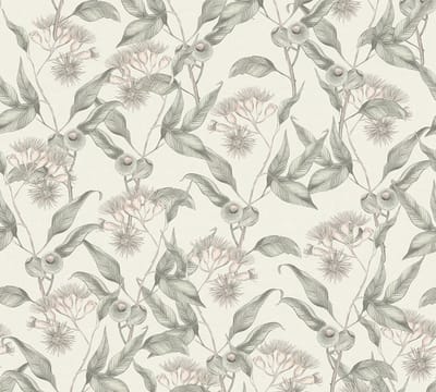 BLADEREN EN BLOEMEN BEHANG | Floraal - Wit Grijs Groen - Living Walls Drawn Into Nature