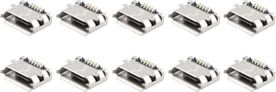Allecto - Micro USB Type B Bushing - 180 graden - 5 pin - SMD SMT Solder Connector - Phone - Geschikt voor telefoon - Zwart met goudkleurige pinn