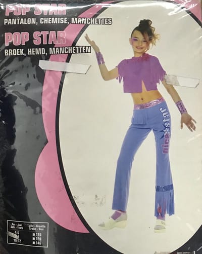Pop Star verkleedkleding - Disco outfit voor kinderen - 3-delig - broek topje en manchetten met glitters en rushes (2023)