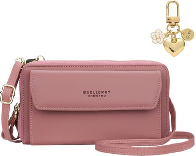 ADEL Crossbody Telefoontasje voor Vrije Handen – Dames Telefoon Tas als Portemonnee Incl. Goud Hangertje – Universeel (o.a. iPhone & Samsung) – Roze