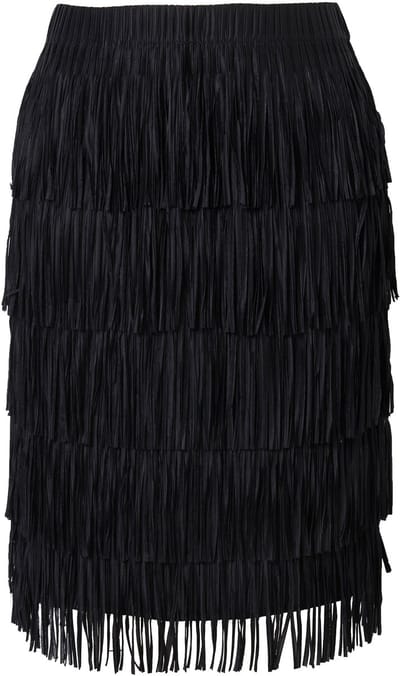 MIAMODA - Dames - Rok met franjes straight fit elastische tailleband - Zwart - Maat 46
