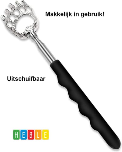 *** Zwarte Ruggenkrabber: Verstelbaar & Uitschuifbaar voor Massage & Jeuk op je Rug - van Heble® ***