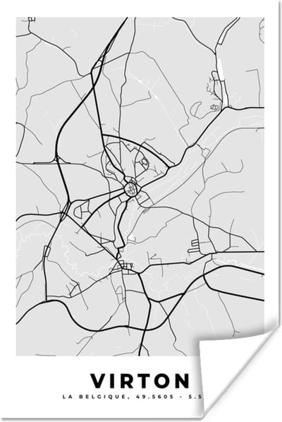 Poster Stadskaart – Plattegrond – België – Zwart Wit – Virton – Kaart - 120x180 cm XXL