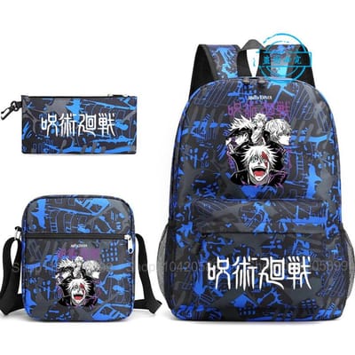 3 stuks Jujutsu Kaisen Rugzak Jongens Meisjes Anime Mochila Student Schooltas met Schoudertas Etui Dagelijks Reizen Rucksack