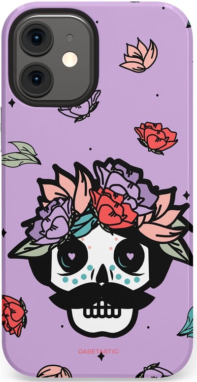 Casetastic Hoesje Geschikt voor Apple iPhone 12 Mini - Stijlvolle Beschermende Duo-layer Case - Schedel Snor