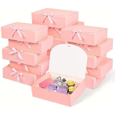 10 boîtes cadeaux roses avec couvercles, 10,6×7,9×3,1 pouces Boîte de proposition pour garçons d'honneur, Boîte cadeau avec ruban pour mariage, anniversaire, fête, bijoux, demoiselle d'honneur 10pcs rose