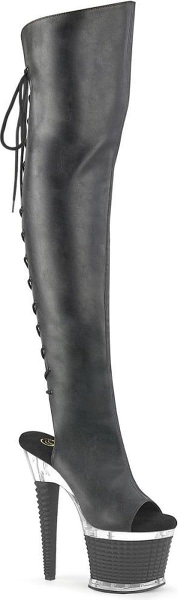 Pleaser - SPECTATOR-3019 Plateau Overknee Laarzen - US 8 - 38 Shoes - Zwart/Transparant