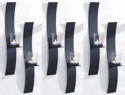 Wandkandelaar met Glazen Theelichthouder - Zwart, 6 Stuks - Metalen Wanddecoratie voor Woonkamer & Feestjes