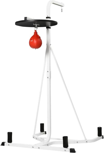 Bokszakhouder met Snelheidspeer - Boksbal Set - Bokstraining Verbeteren - Verstelbare Platformhoogte - 224 cm Hoog - Wit
