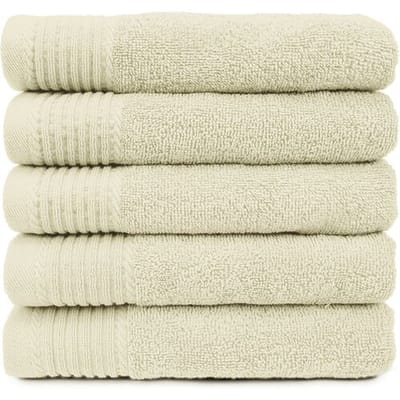 The One Badhanddoek Deluxe - 70x140 cm - Set van 5 - 550 g/m² - 100% Gekamd Katoen - Hotelkwaliteit - Ivoor