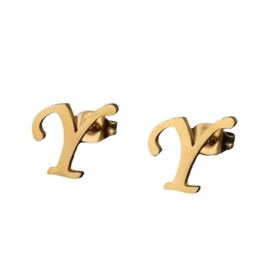 Aramat Jewels | Oorbellen | RVS Letter Y Oorbellen Goudkleurig – Initiaal | | | |10mm | Staal | Kinderen, Volwassenen | Verkleurd niet