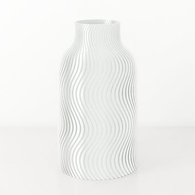 Fleuriek Vaas - Glanzend Wit - H30cm - Japandi - Wavy patroon vaas - Design vaas van bio kunststof - Tafeldecoratie