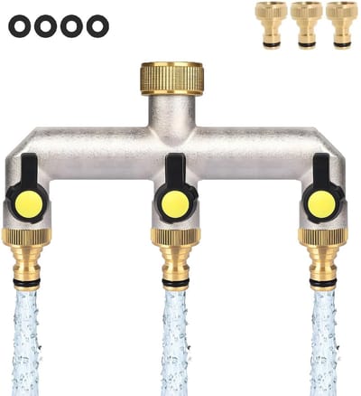 Dailygoods - 3-way water distributor - Tuin irrigatie - Flexibele wateraansluiting - Kleur brass - Water adapter - Geschikt voor tuin - 3/4 inch adapter