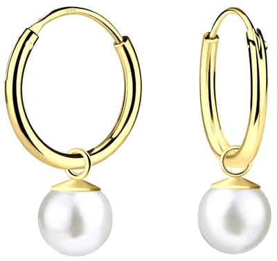 Joy|S - Zilveren parel bedel oorbellen - oorringen - gold plated